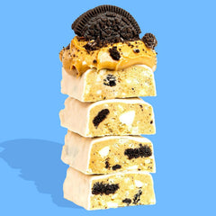 Creamy white chocolate coating with cookies and creme filling.