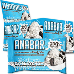 FINAL BOSS ANABAR White Chocolate Cookies and Creme bar product shot, high protein snack for active days.