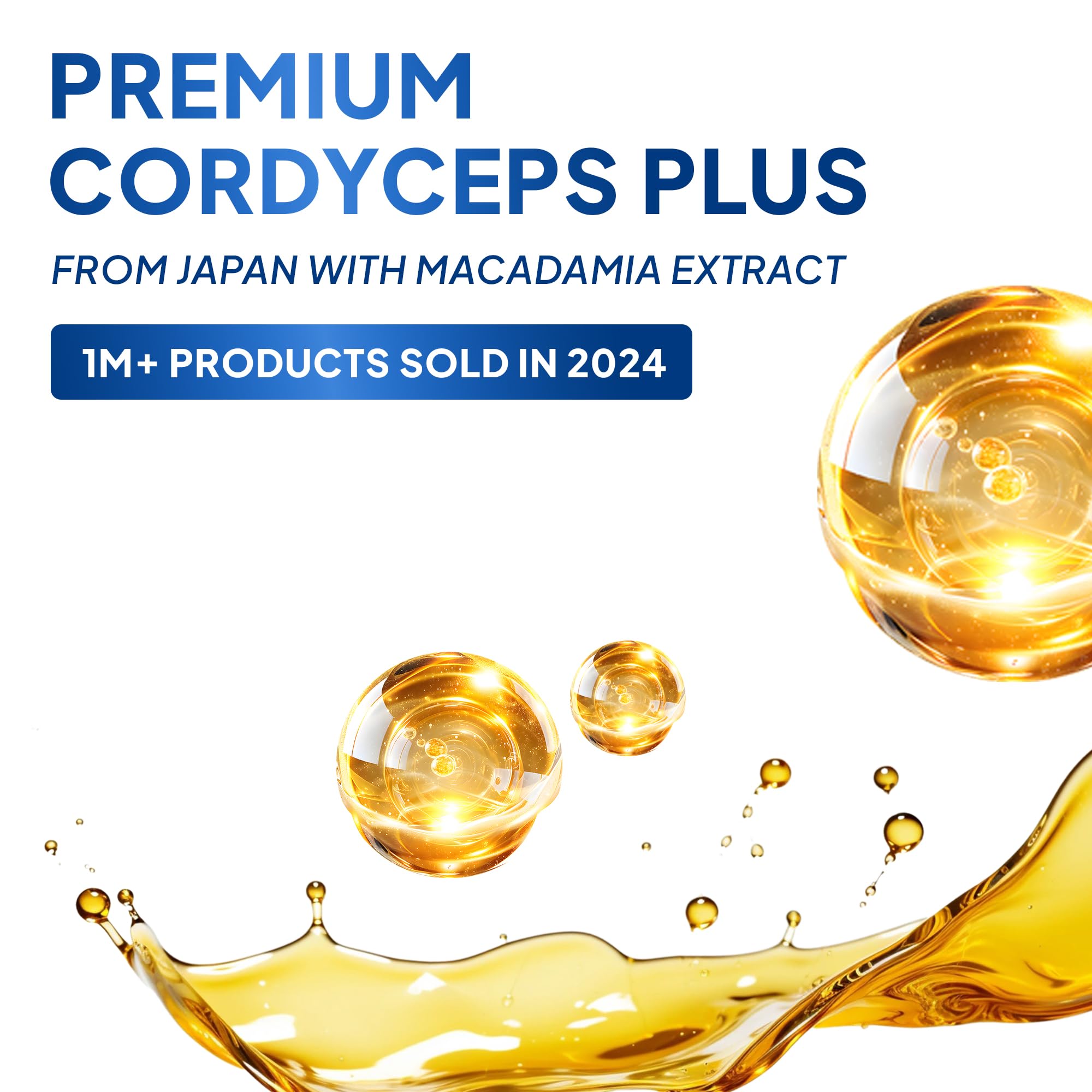 Fine Japan Cordyceps Plus drops on glass for daily stamina