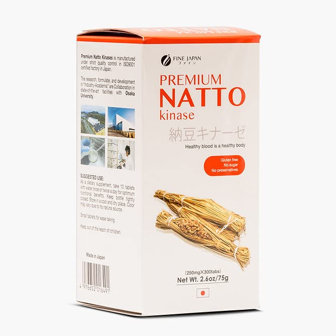Fine Japan gluten-free nattokinase packaging highlights circulation support potential.