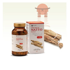 Fine Japan nattokinase tablets 250mg close-up; vegan, gluten-free formulation for heart wellness.