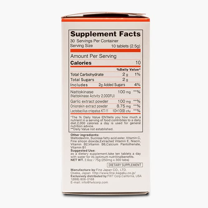 Fine Japan nattokinase tablets close-up emphasizing vegan non-GMO quality.