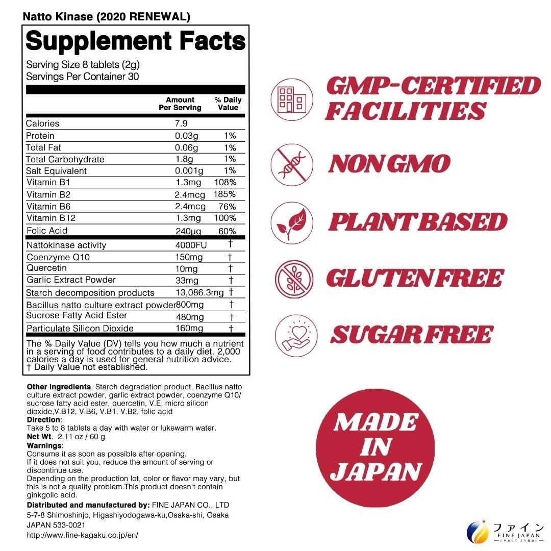 Fine Japan Nattokinase 4000FU ingredients blend with onion skin and garlic