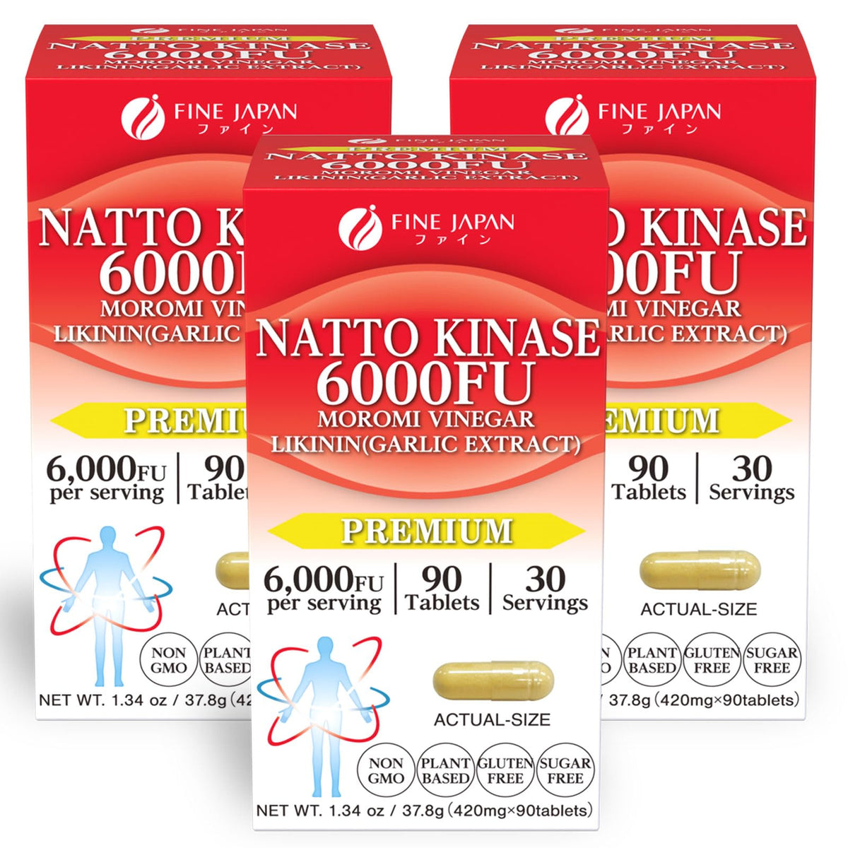 FINE JAPAN Nattokinase 6000FU bottle front shows trusted Japanese quality for daily wellness.