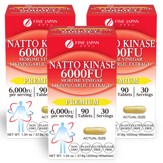 FINE JAPAN Nattokinase 6000FU bottle front shows trusted Japanese quality for daily wellness.