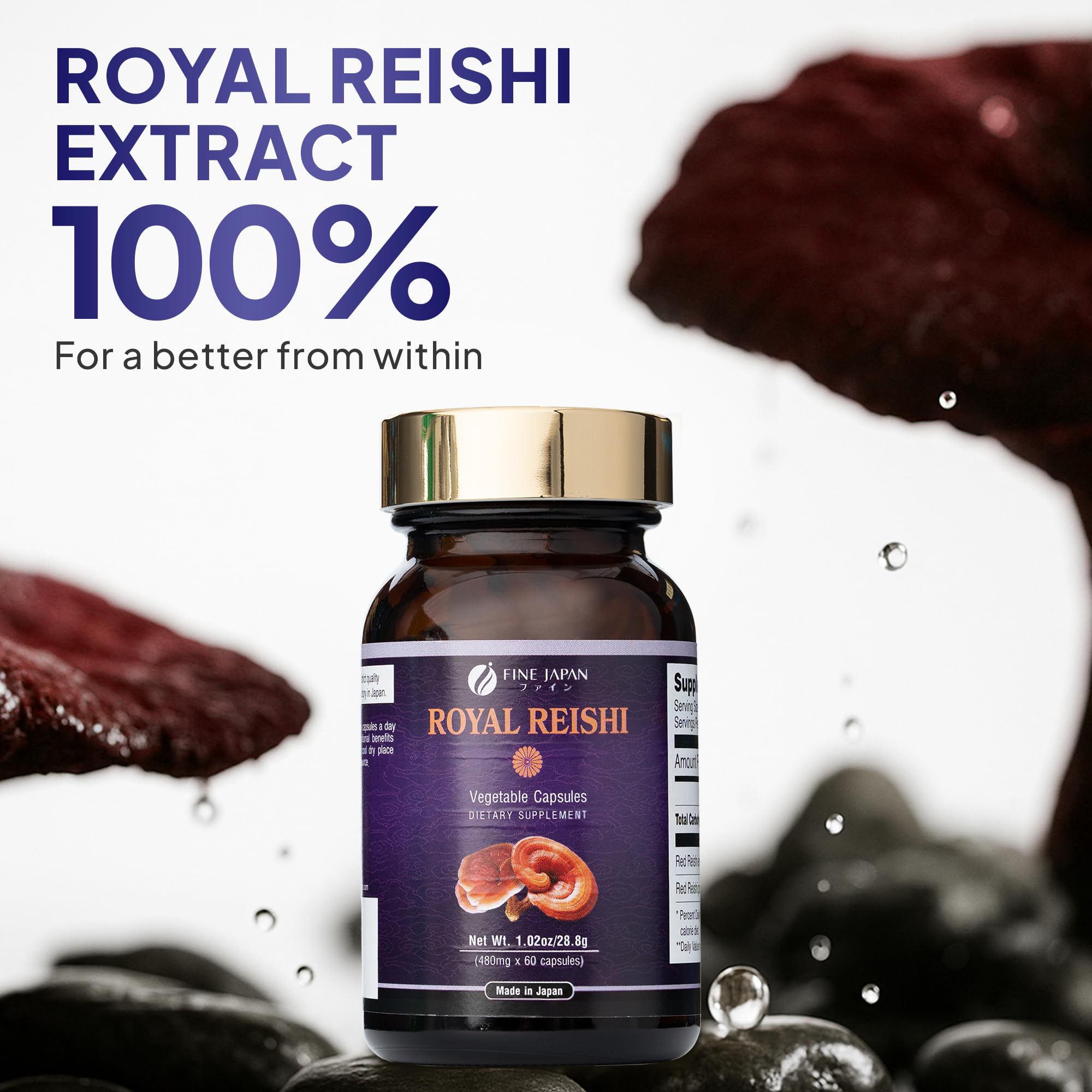 FINE JAPAN Reishi packaging displays GMP and organic certification for trust