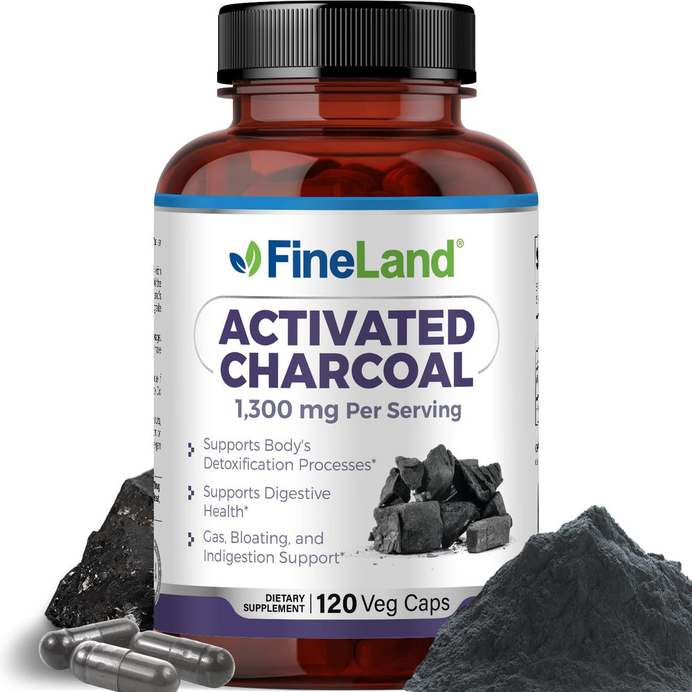 FineLand Activated Charcoal 1300mg bottle for occasional gas relief