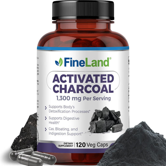 FineLand Activated Charcoal 1300mg bottle for occasional gas relief