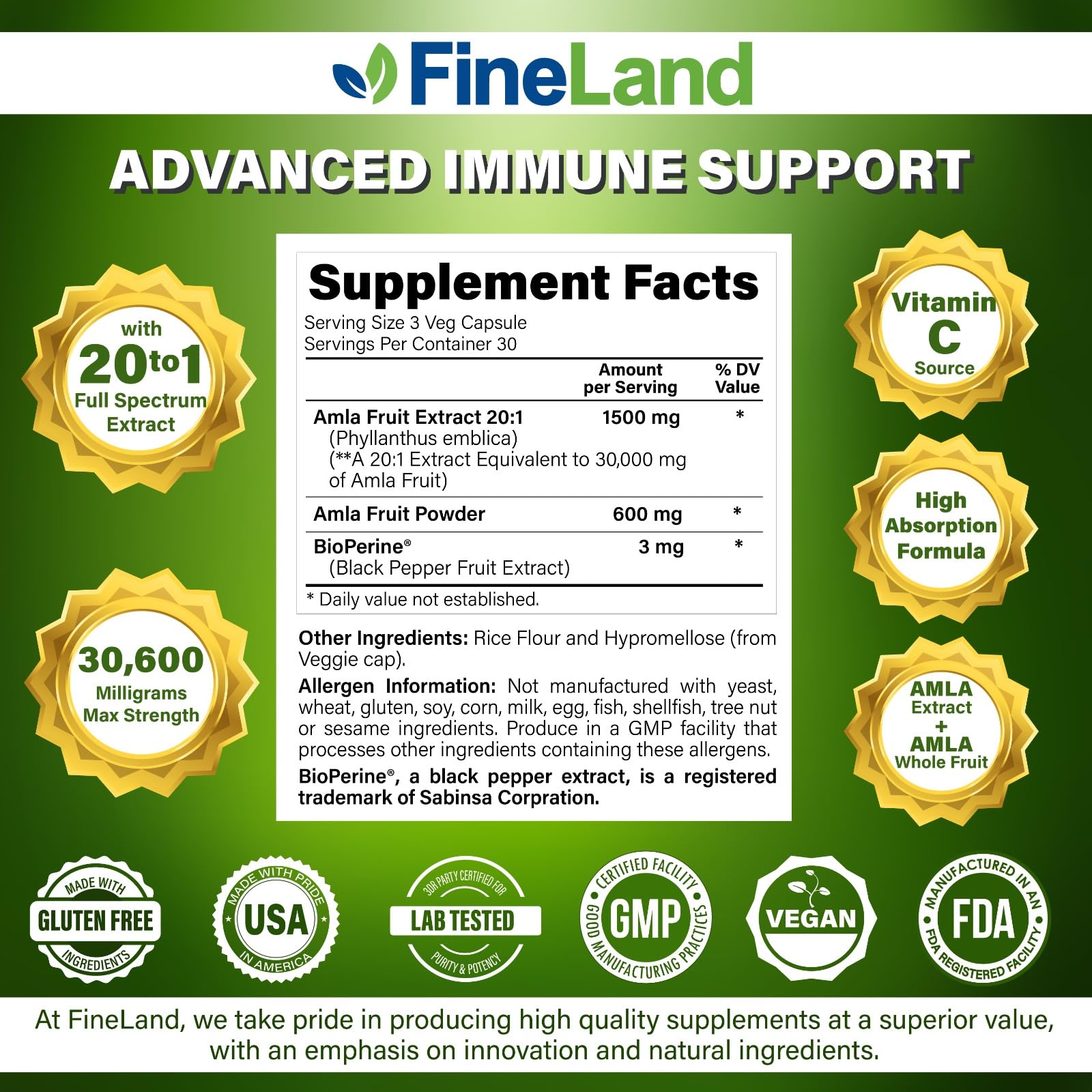 FineLand Amla bottle label close-up highlighting premium extract details