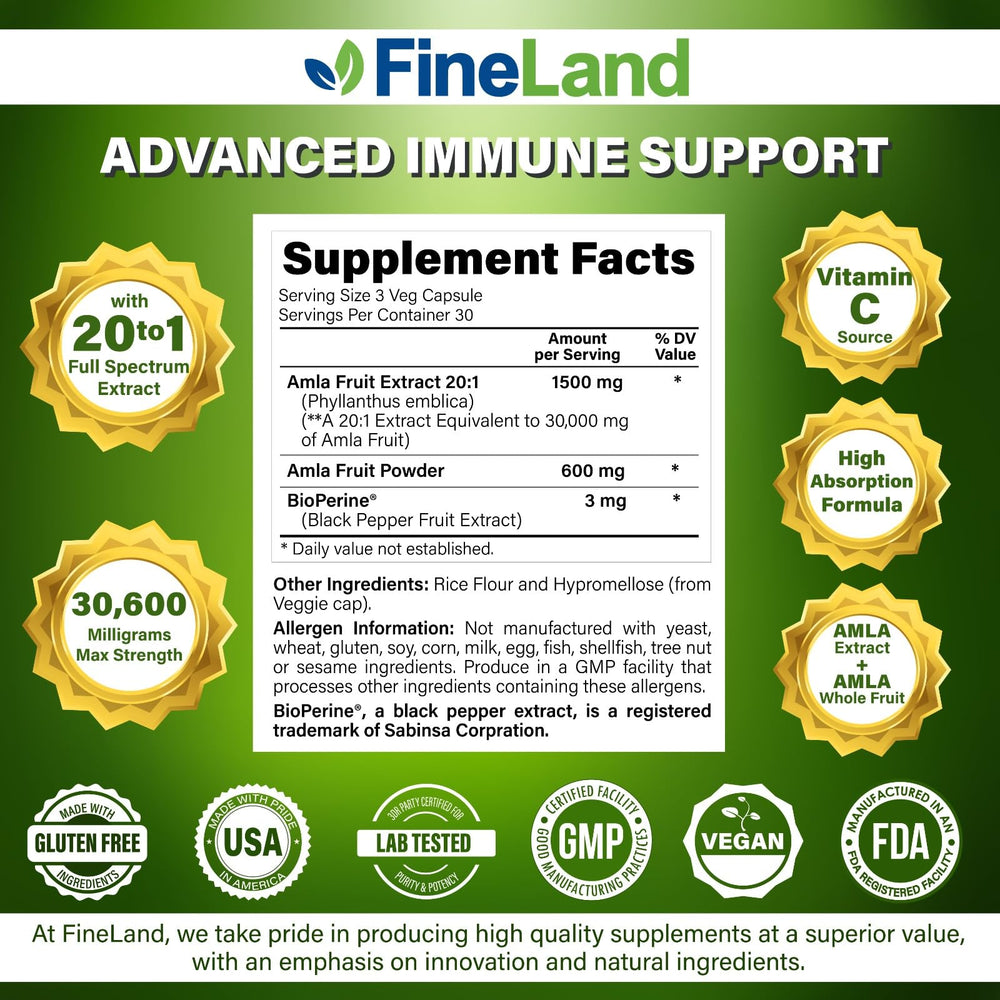FineLand Amla bottle label close-up highlighting premium extract details