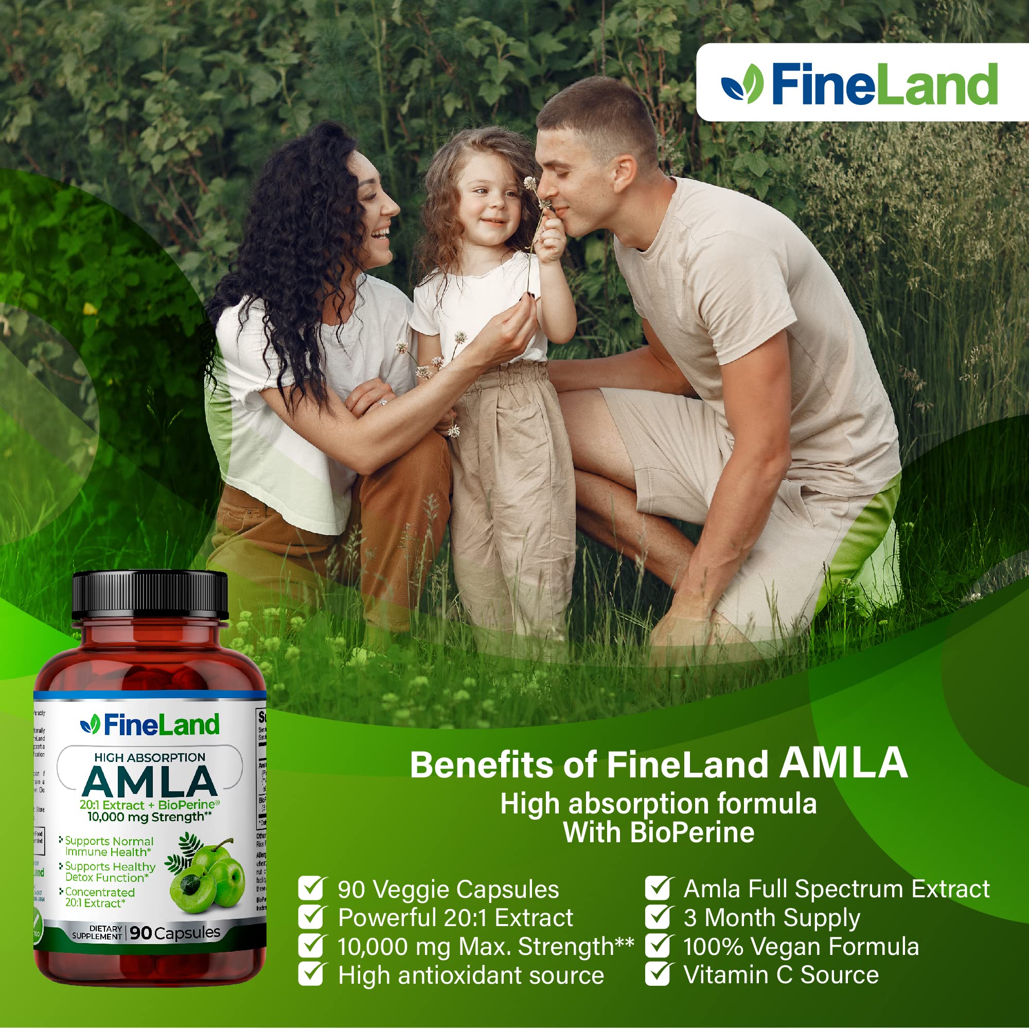 FineLand Amla vegan, gluten-free formula suitable for plant-based diets