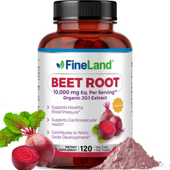 FineLand Beet Root Capsules bottle front highlighting 10,000 mg equivalent for circulation support