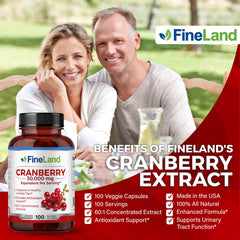 FineLand Cranberry Extract bottle side shows vegan, non-GMO formula for clean daily use.