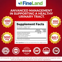 FineLand Cranberry Extract bottle with glass suggests convenient, daily urinary tract support.