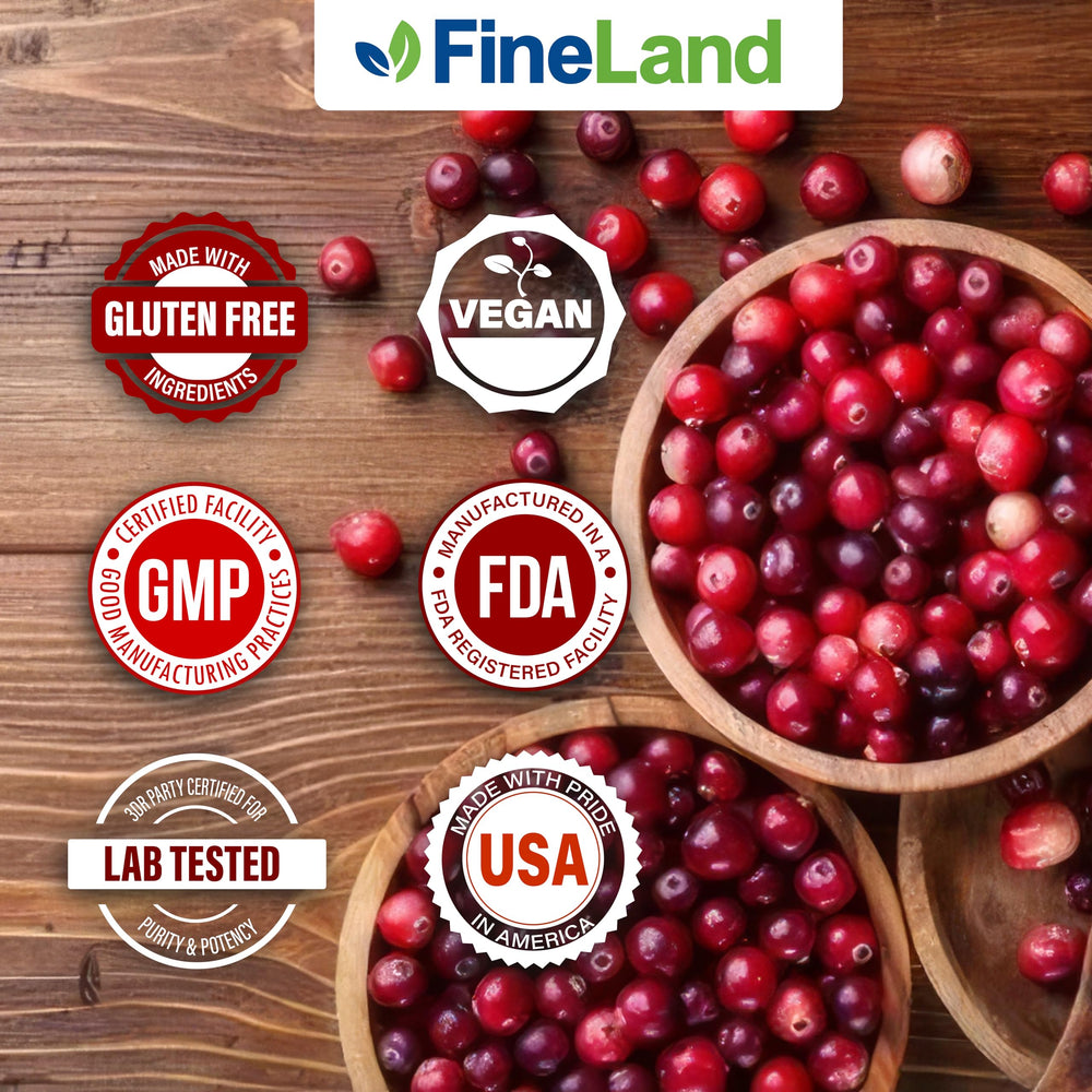 FineLand Cranberry Extract capsule closeup emphasizes plant-based capsule for easy daily intake.
