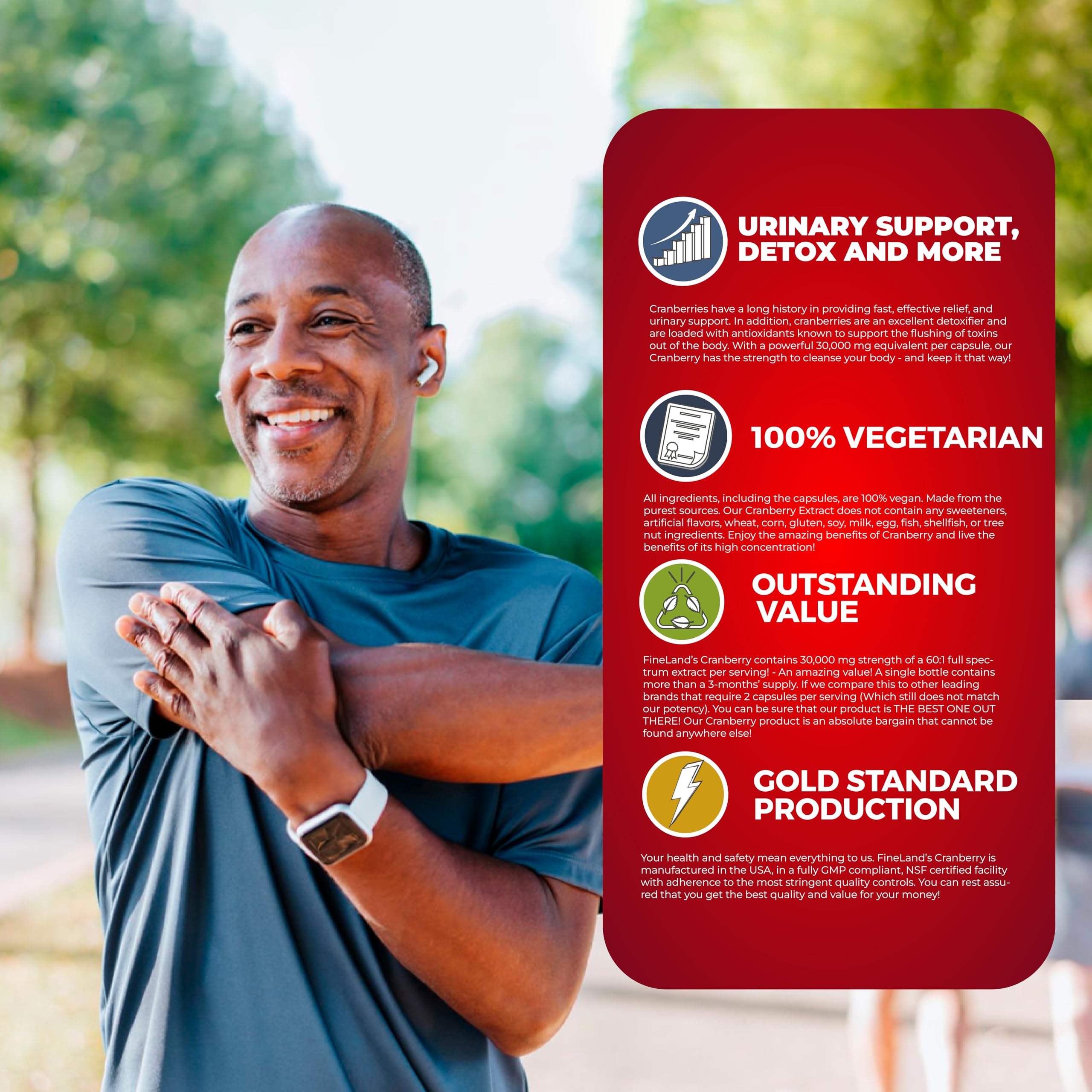 FineLand Cranberry Extract label info highlights 60:1 extract ratio and potency.