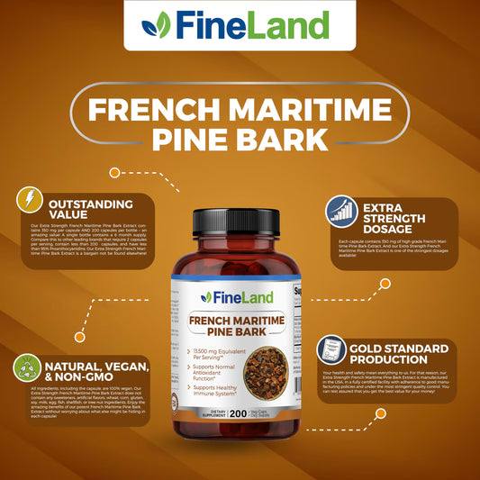 FineLand pine bark bottle front view with 30:1 extract label for potency.