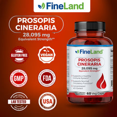 FineLand Prosopis Cineraria packaging and bottle highlight quality and safety