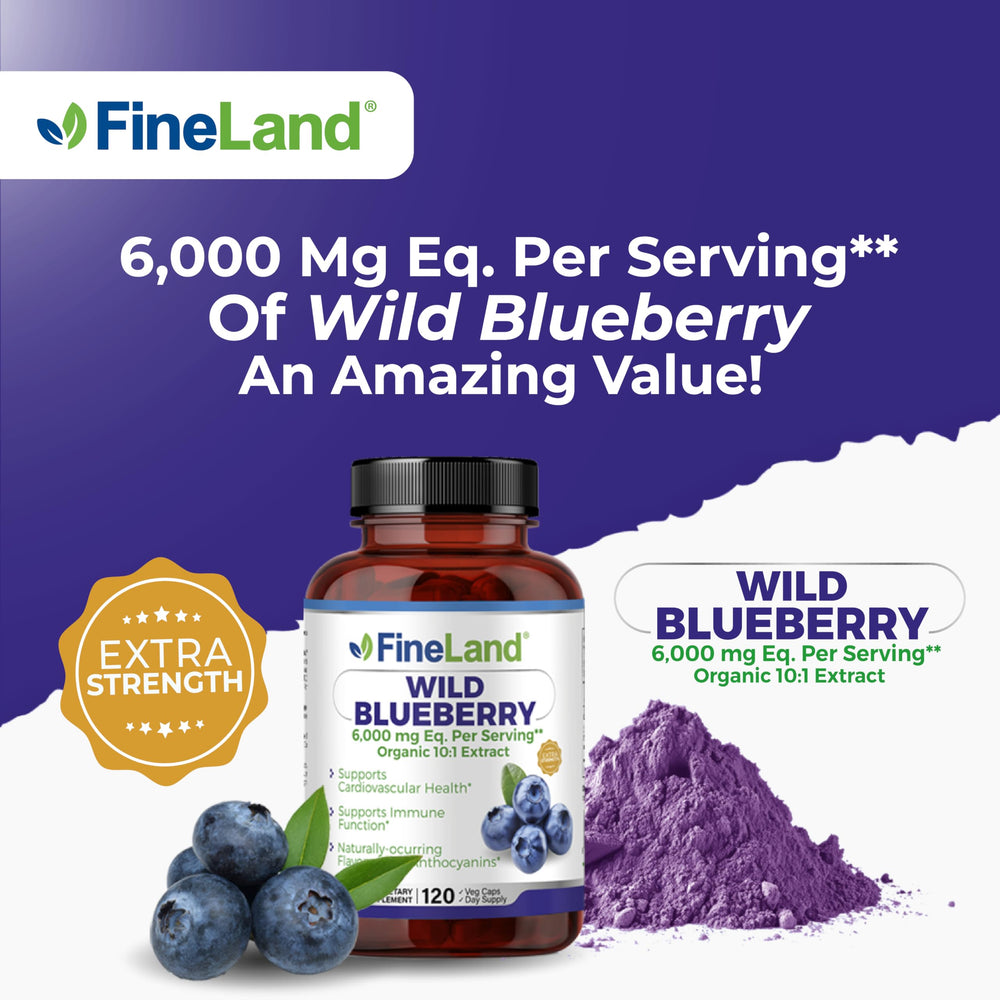 FineLand Wild Blueberry packaging on display, non-GMO and USA-made.