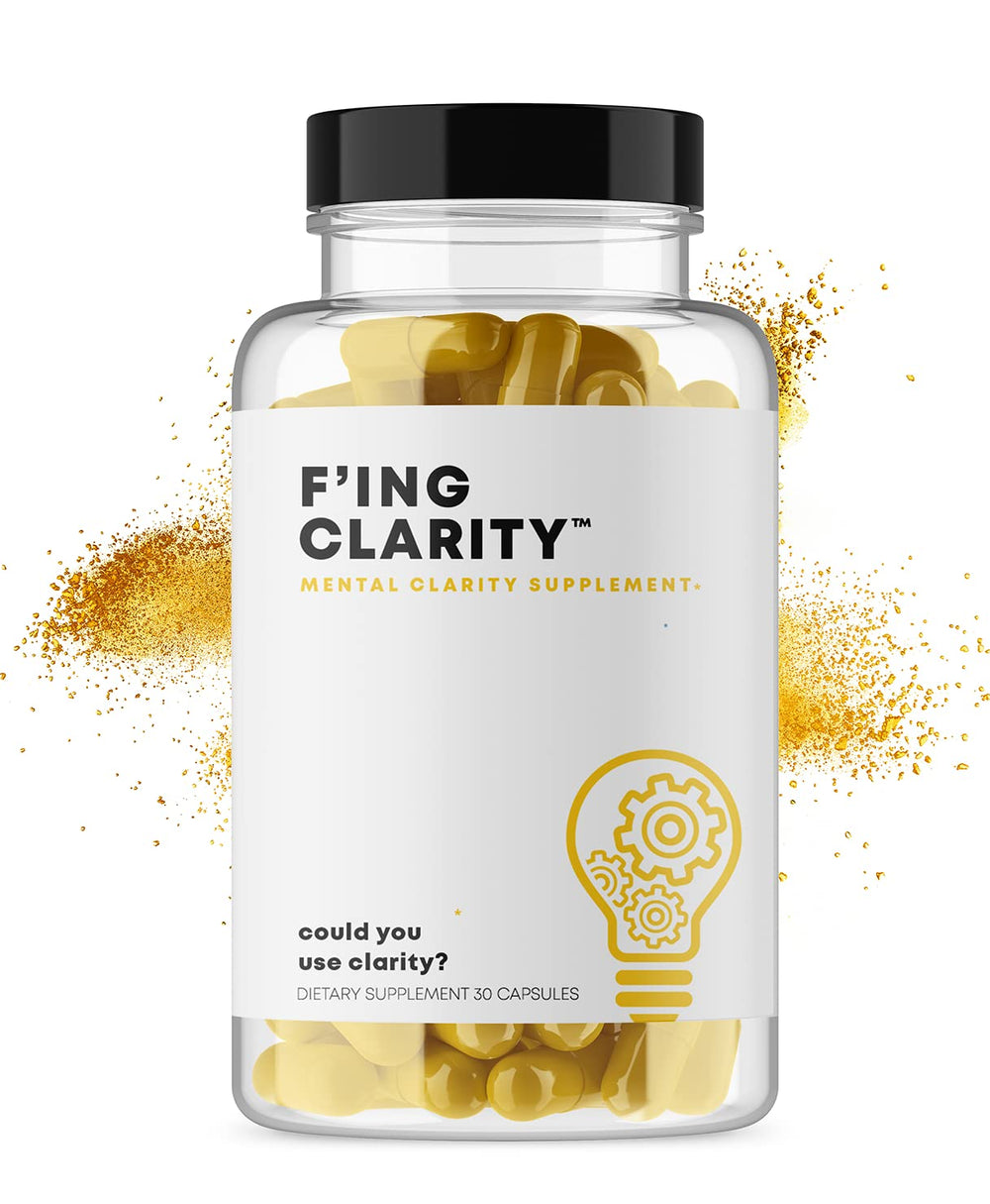 F'ing Clarity bottle pour highlighting focus-boosting nootropic blend for mental clarity.