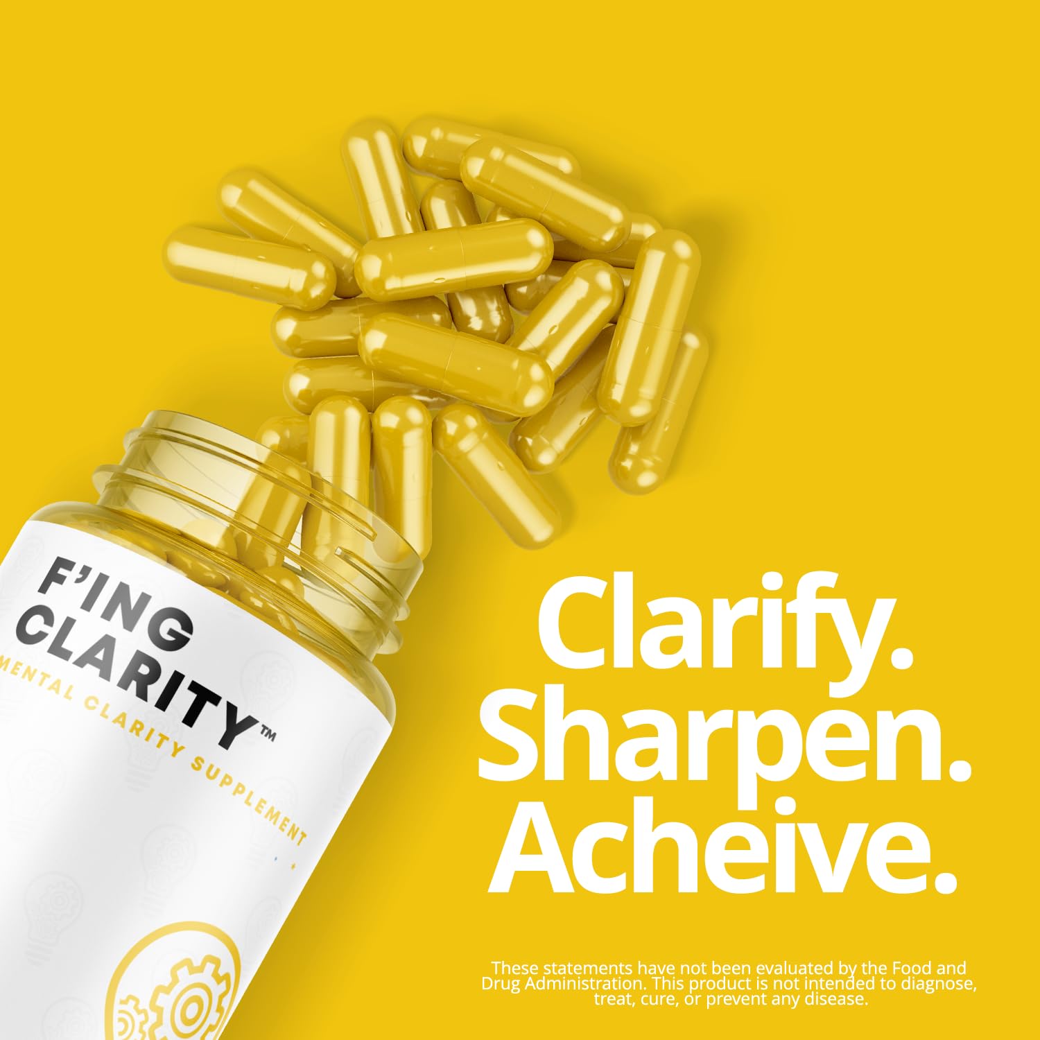 F'ing Clarity packaging close-up illustrates brain-boosting nootropics in action.