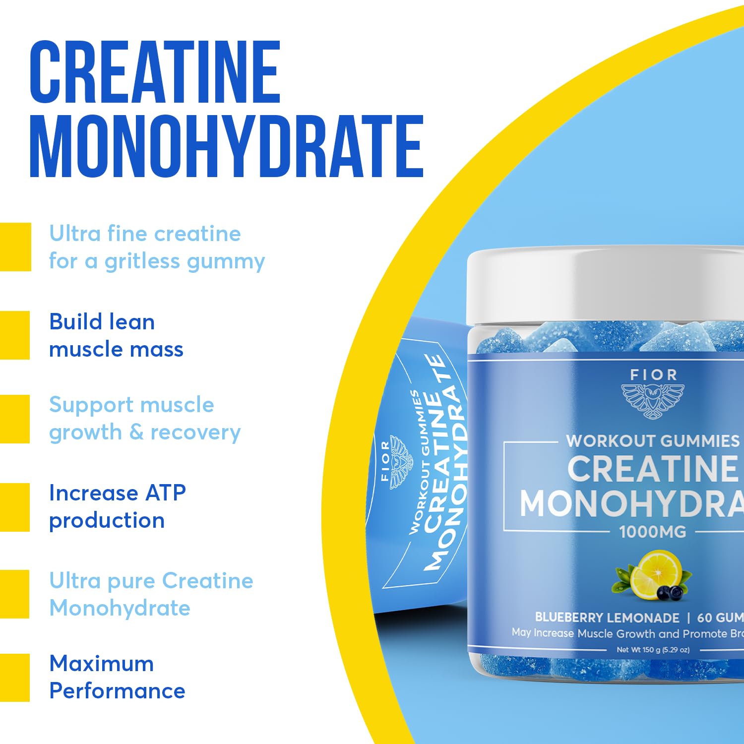 FIOR Creatine Gummy bottle on shelf for daily convenience