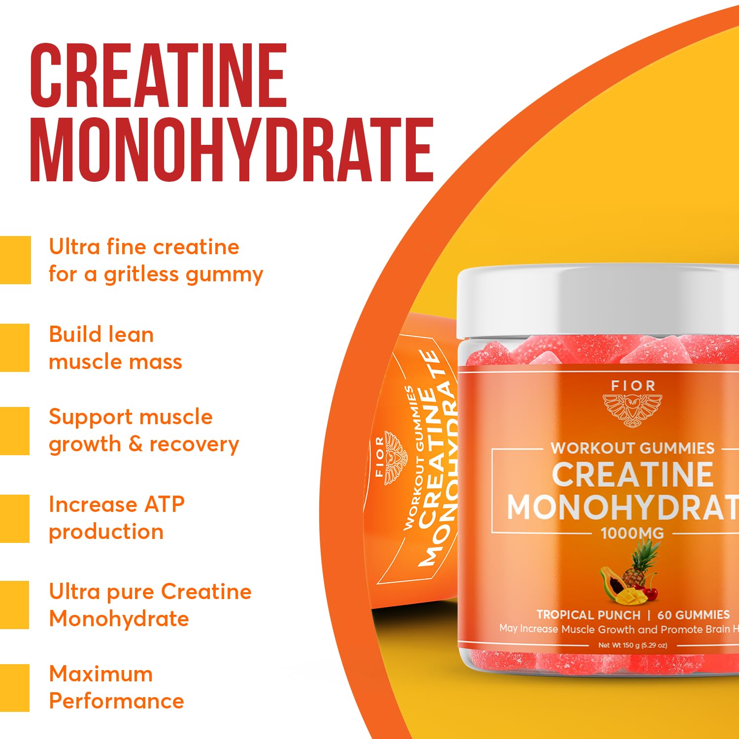 FIOR Creatine Gummy in-use scenario, convenient chew during gym session.
