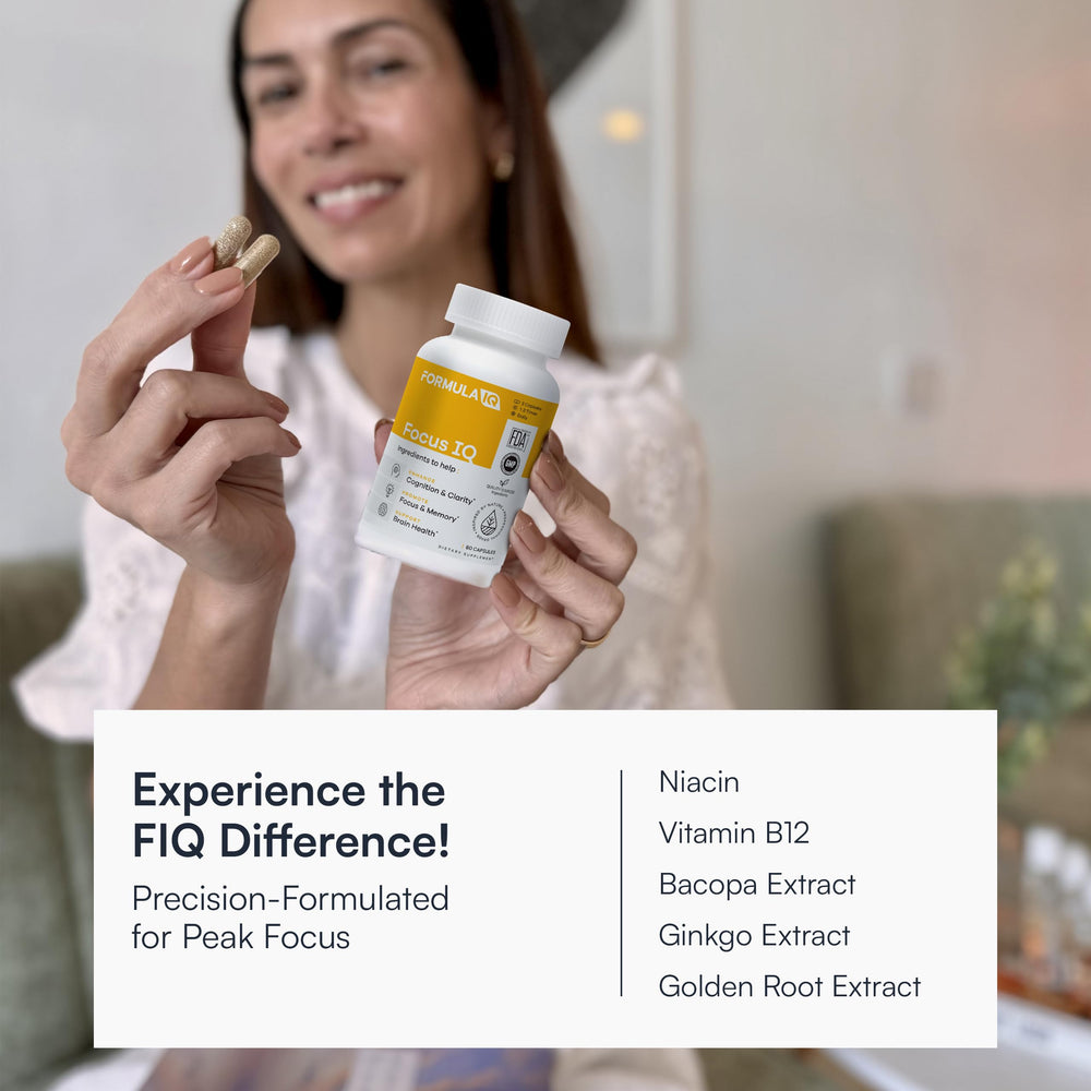 FIQ Formula IQ bottle back shows ingredients list for transparency and trust