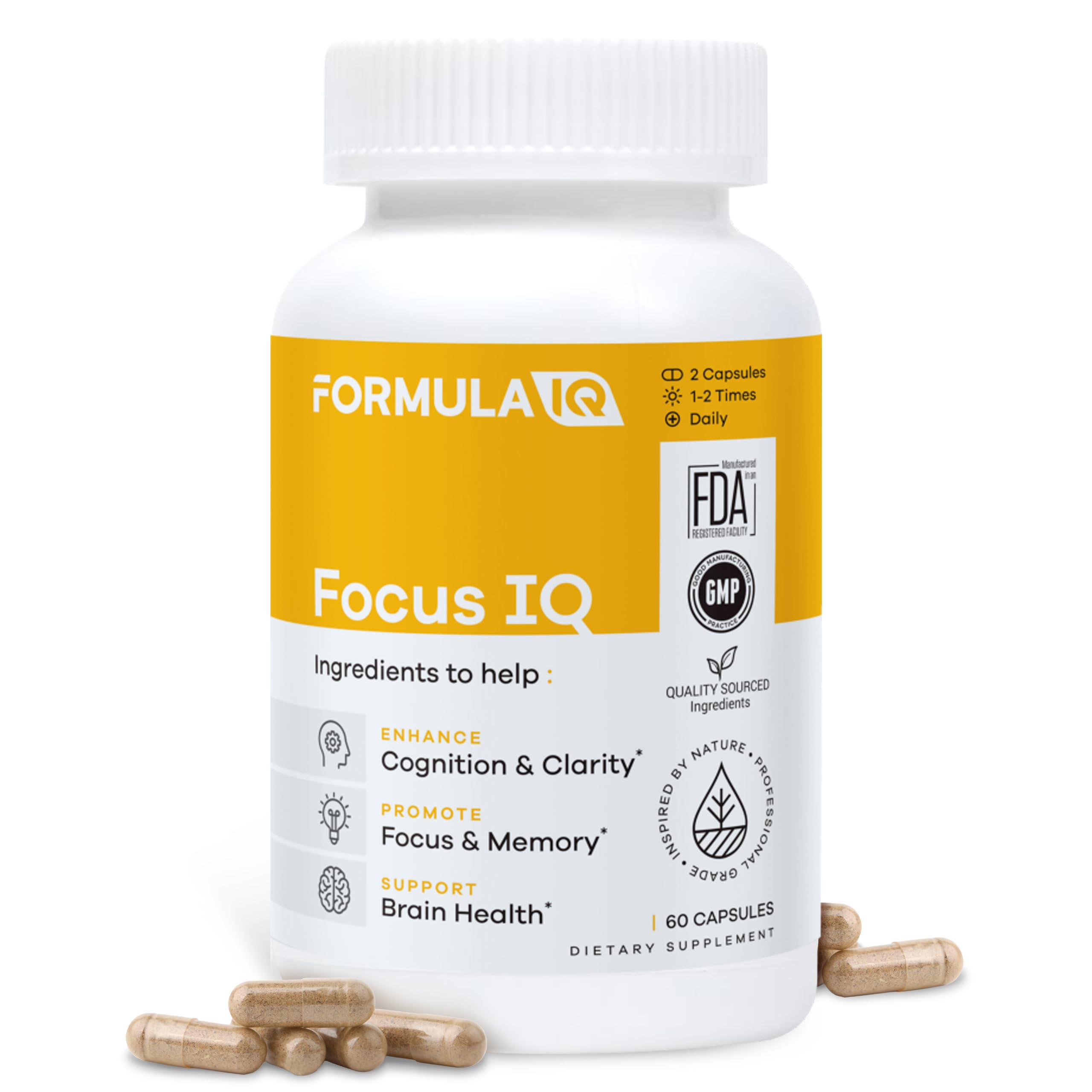 FIQ Formula IQ bottle front showcases a premium brain supplement for focus and memory support