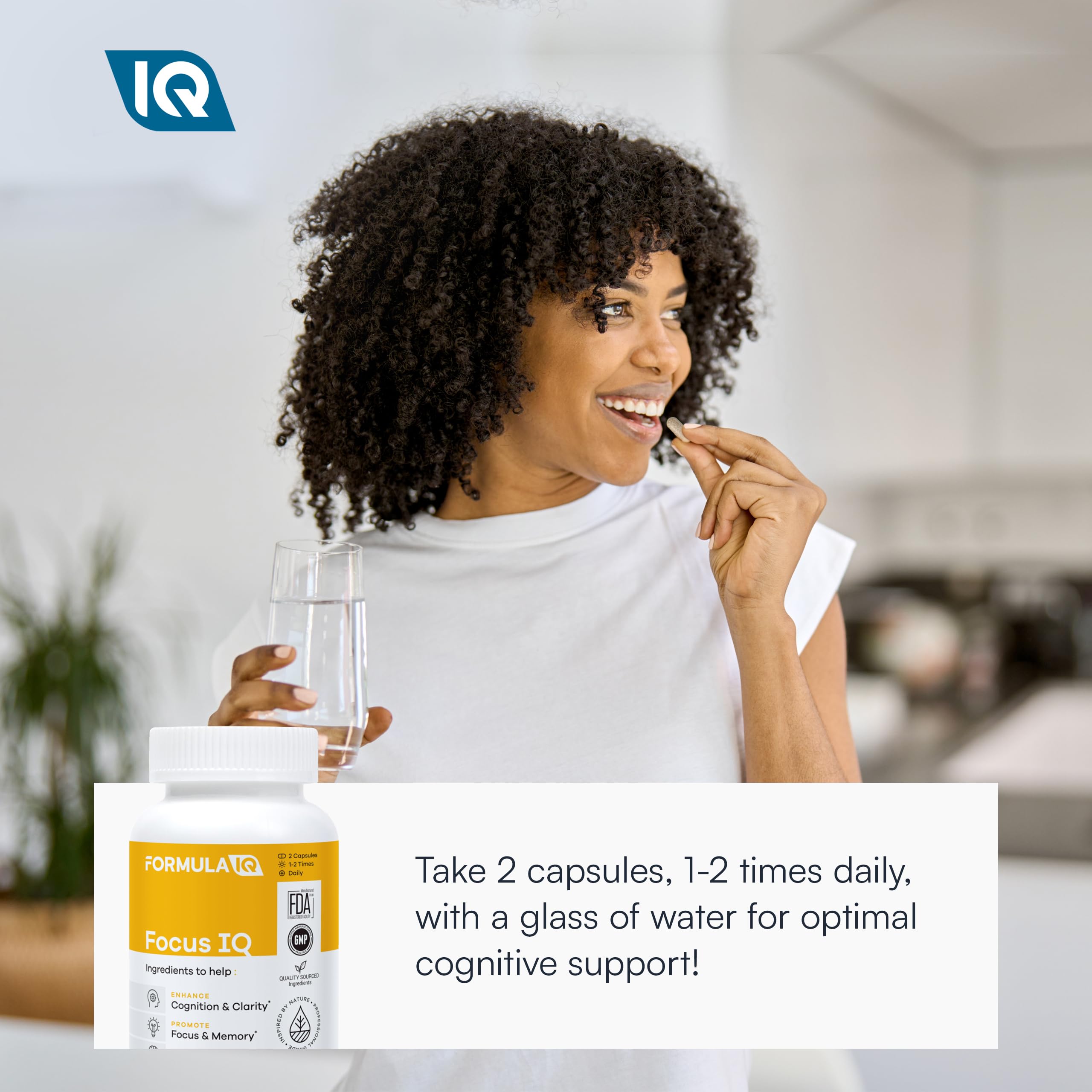 FIQ Formula IQ capsules in hand suggest on-the-go cognition support