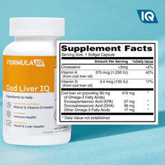 FIQ Formula IQ Icelandic cod liver oil label highlights premium sourcing and vitamin A & D