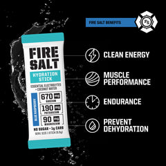 Pouring a hydration stick into water for a quick electrolyte boost with Fire Salt.