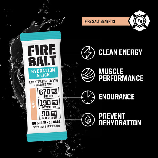 Fire Science Fire Salt Hydration Sticks on-the-go pack enables quick hydration.