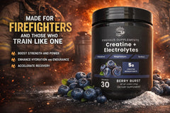 FireHaus Creatine + Electrolytes scoop pouring for easy mixing.