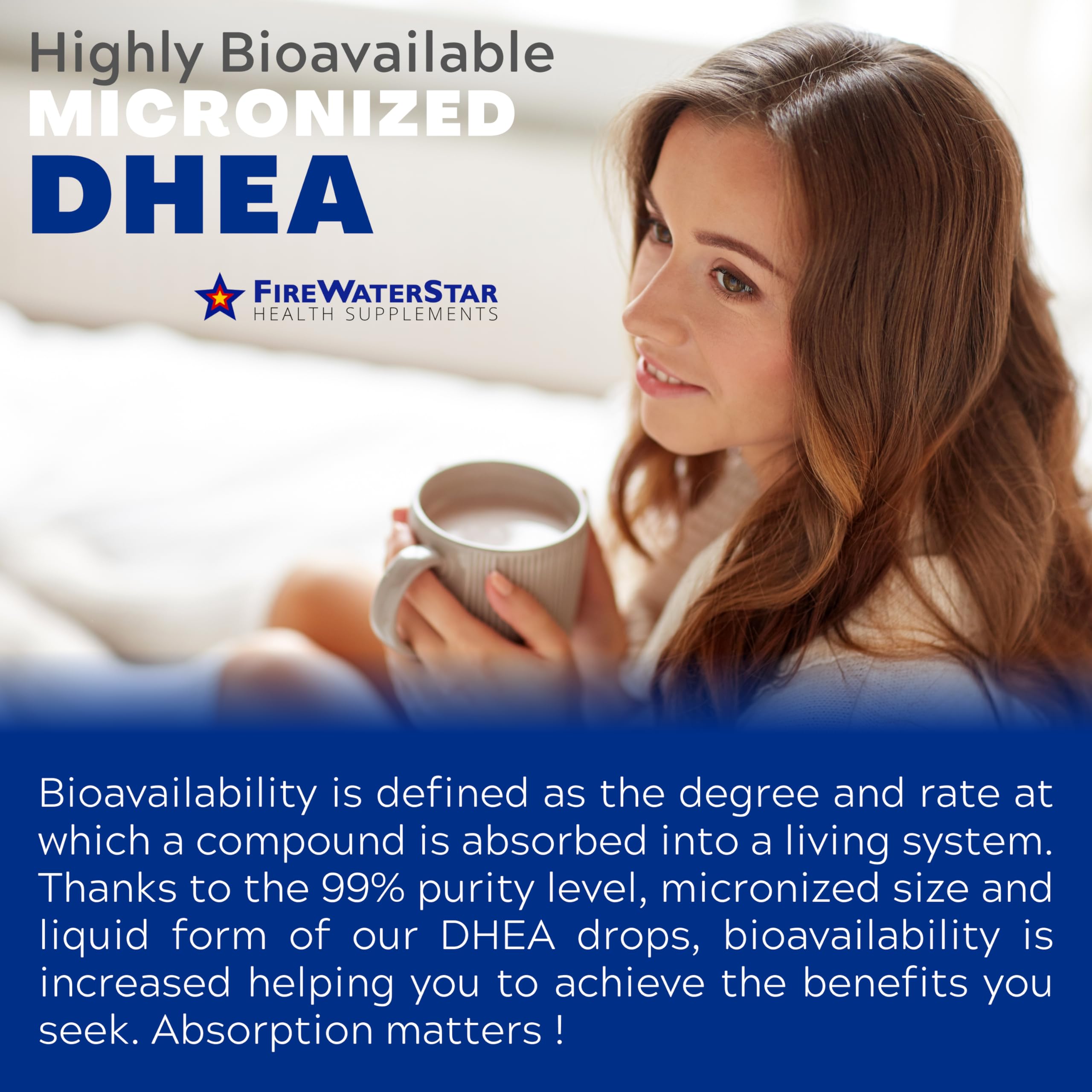 FireWATERSTAR DHEA label emphasizing high-purity DHEA and simple ingredients.