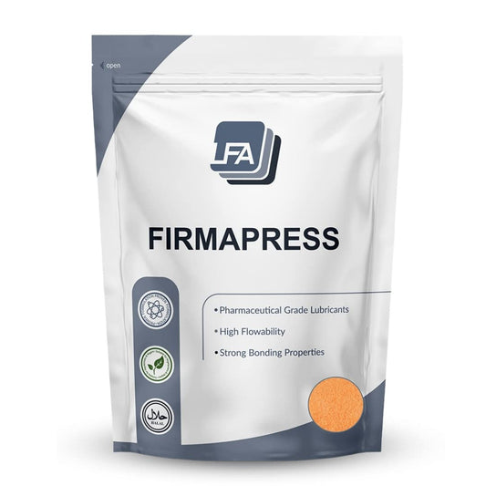 Firmapress orange 1kg powder binder ready for direct compression tablets.