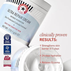 First Aid Beauty Ultra Repair Cream with colloidal oatmeal supports skin barrier comfort.