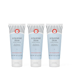 First Aid Beauty Ultra Repair Cream tub closeup shows rich, fast-absorbing hydration.