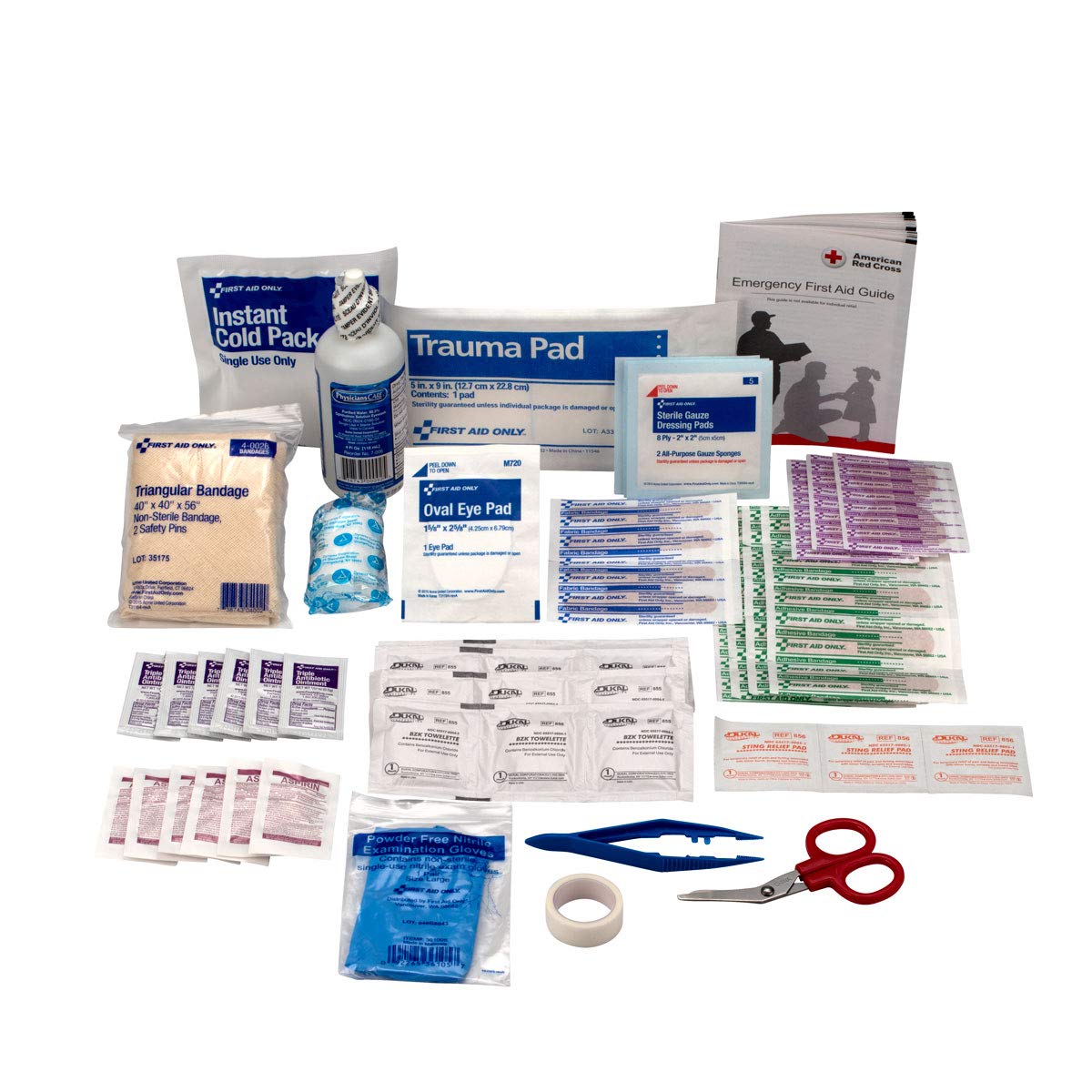 First Aid Only 106-piece refill pack contents for a 25-person kit.