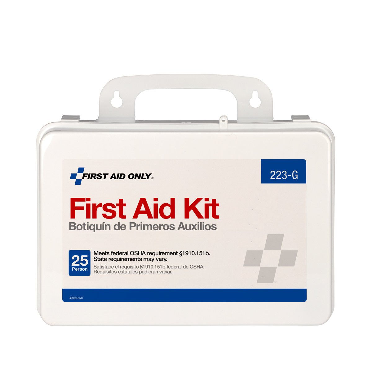 First Aid Only 223-G durable plastic case with handle for portability
