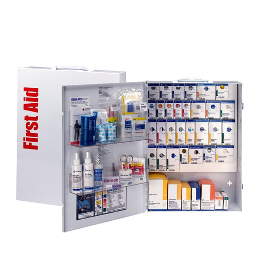 First Aid Only 226-U FAO metal case emergency kit keeps essential supplies organized for quick access.