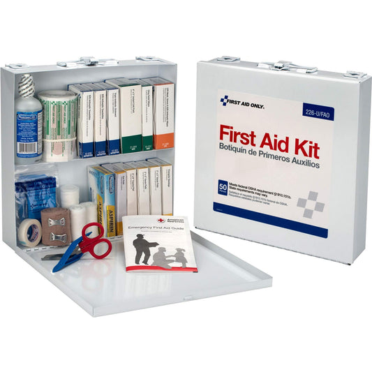 First Aid Only 226-U kit metal case shown for durable portability