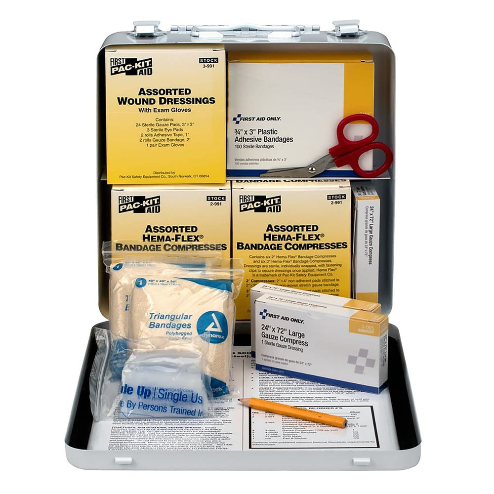 First Aid Only 50-Person Bus Kit mounted inside vehicle for easy emergency access.
