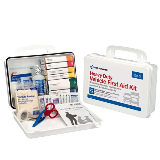 First Aid Only 85 Vehicle Bulk Kit in a sturdy metal case for on-the-go safety.