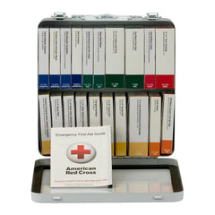 First Aid Only 90600 kit showing 20 color-coded boxes for fast, organized retrieval.