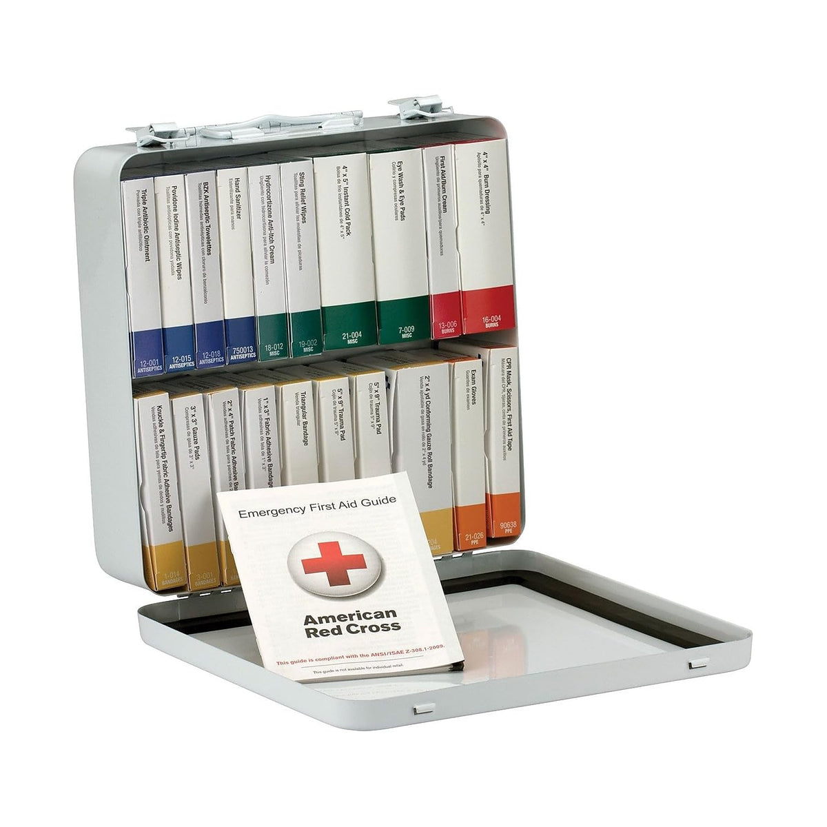 First Aid Only 90600 weatherproof metal case with carrying handle for safe transport and quick access.