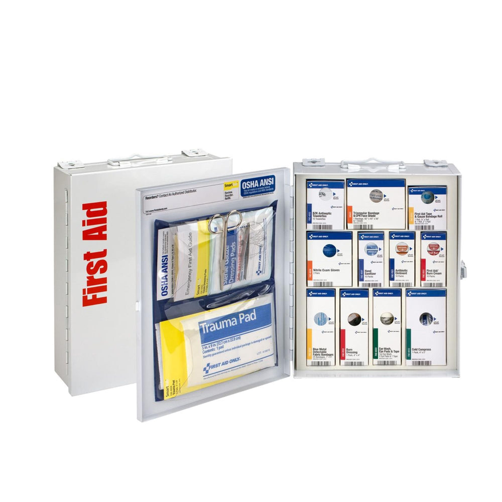 First Aid Only 90658 metal cabinet front view with wall mounting for quick access