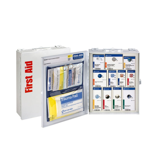 First Aid Only 90658 metal cabinet front view with wall mounting for quick access