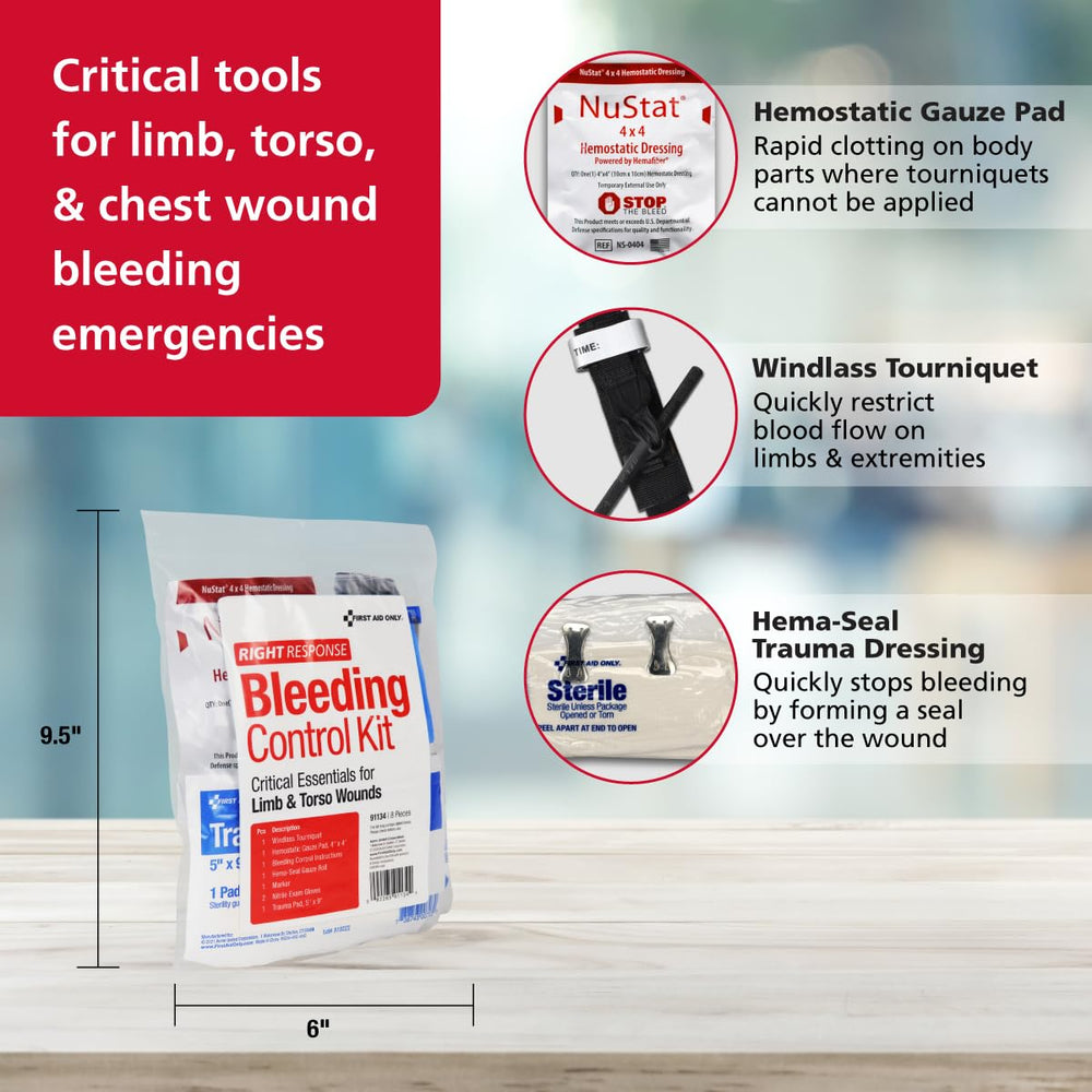 First Aid Only 91134 hemostatic gauze pad for torso wound management.