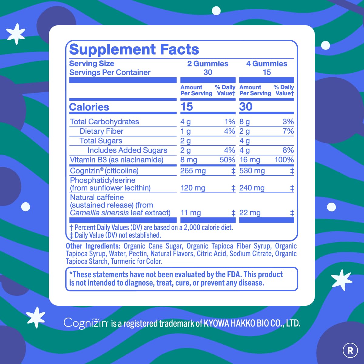 Label view showing Cognizin Citicoline and phosphatidylserine ingredients
